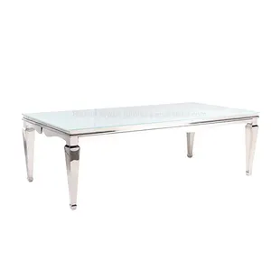 Dubai furniture glass top stainless steel base outdoor metal tables