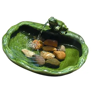 Jardim ao ar livre Cerâmica Green Frog Decoração Resina Solar Water Feature Fountain Indoor Home Decoração Fountain Brunnen