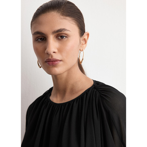 Chemisier <span class=keywords><strong>Noir</strong></span> Oversize à Manches Bouffantes et Ourlet Bulle, Col Rond, en Chiffon Transparent, Coupe Ample, Froncé, Élégant pour <span class=keywords><strong>Soirée</strong></span> - Product Image 3
