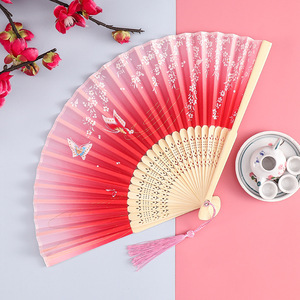 Abanico Plegable Pequeño Portátil de Verano para Niñas y Estudiantes, Estilo Hanfu Cheongsam Chino Antiguo, con Técnica de Impresión - Product Image 3
