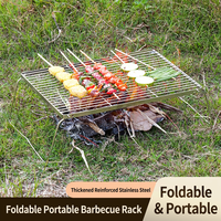 Support de barbecue pliable portable en acier inoxydable, grille rectangulaire pour réchaud de camping, cadre en maille pour cuisson en extérieur