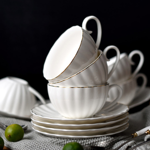 Ensemble de tasses à café et soucoupes en céramique à bord doré, blanc, pour le thé de l'après-midi, vente en gros - Product Image 6