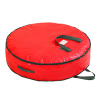 Pochette de rangement cylindrique rouge pour couronne de Noël, sac de rangement rond, sac organisateur pour couronnes, organisateur de décorations de sapin de Noël