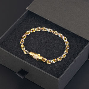 Hip Hop Schmuck CZ Verschluss Edelstahl Retro Distressed Rope Chain Armband 18 Karat vergoldet Color Link ZIRCON Armband - Product Image 4