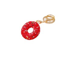 Porte-clés Kawaii Bling en pâte polymère brillante, entièrement orné de strass, motif beignet, grand pendentif bijou
