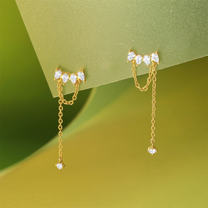 CANNER Silver <b>Earring</b> Jewelry Women 925 Sterling Silver Water Drop Zircon Tassel <b>Chain</b> <b>Stud</b> <b>Earring</b> 18K Gold Plated <b>Earrings</b> - Product Image 2