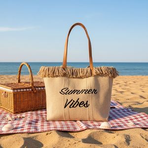 Sac de grande capacité, sac en toile, sac fourre-tout avec lettres brodées, sac à main, sac pour femme, sac de plage tissé, sac à bandoulière - Product Image 6