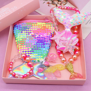 Conjunto de joyería para niños y niñas, collar de sirena para niños, anillo, pendientes, horquillas, diademas, conjunto de caja de regalo - Product Image 2