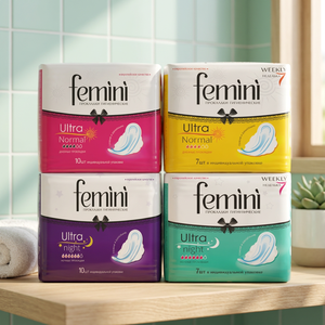 Femini Ultra Night Sanitary Pads 10 Pcs Long Length Overnight High Absorbency Medical Grade Class II Soft Breathable Standard - Product Image 1