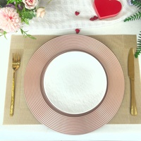 Assiettes de présentation en plastique 13 pouces (33 cm) – Or nacré et or rose, motif anneau – Durables, style luxe léger, pour extérieur, hôtel, mariage