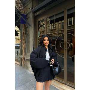 Abrigo de Cachemira Negro con Estampado Vintage, Cierre de un Solo Botón Desmontable, Teñido, Transpirable, Gabardina Larga de Invierno, Detalle de Bolsillo - Product Image 3