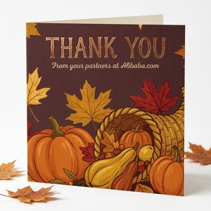 Cartes de remerciement personnalisées pour Thanksgiving avec motif citrouille et <span class=keywords><strong>feuille</strong></span> <span class=keywords><strong>d</strong></span>'érable, cartes de vœux <span class=keywords><strong>d</strong></span>'<span class=keywords><strong>automne</strong></span> pour emballage cadeau professionnel - Product Image 1