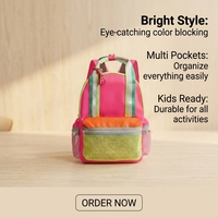 Sac à dos scolaire léger et coloré en nylon imperméable pour enfants avec compartiment pour bouteille d'eau