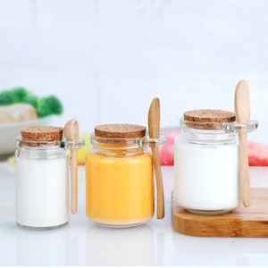 <span class=keywords><strong>Bouteille</strong></span> de rangement ronde en verre de 250ml, pot à pudding avec couvercle en liège et cuillère en bois pour pots de rangement de <span class=keywords><strong>cuisine</strong></span>, vente en gros - Product Image 3