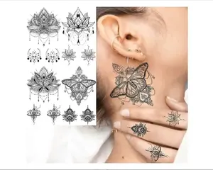 ฟอยล์สติกเกอร์มือที่กําหนดเองโลหะชั่วคราว Tattoo สติกเกอร์ทอง Oem พิมพ์ดอกไม้ชั่วคราว Tattoo Designs 1 แผ่น