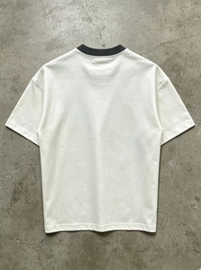 Camiseta de algodón blanca oversize de manga corta con cuello redondo para hombre, con ribete en contraste, tejido de punto, informal, de color liso, corte regular - Product Image 2