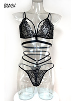 Ensemble de lingerie sexy en dentelle pour femme, soutien-gorge push-up + culotte string ajourée, ensemble deux pièces, lingerie exotique pour femme