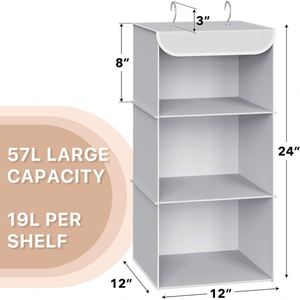 3 Tier Hanging Wardrobe Storage Organizer with 2 <b>Hooks</b> Multifunctional Clothes <b>Shelf</b> for Sweater Coat Shoes in Bedroom Dorm - Product Image 6