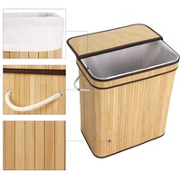 Panier à linge rectangulaire en bambou à double pliage avec couvercle et doublure amovible