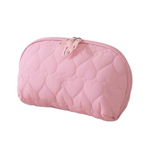 New Ins-style Nylon Fluffy Makeup <b>Bag</b> Quilted <b>Heart</b>-<b>shaped</b> Portable Travel Large-capacity Cosmetic Storage <b>Bag</b> - Product Image 1