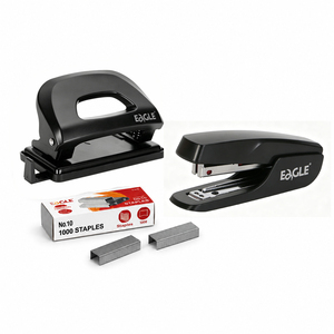 Eagle Wholesale Black Office Stationery <b>Set</b> Plastic Metal 2 Hole <b>Punch</b> <b>Set</b> NO.10 Stapler 12 Sheets Capacity Desktop Factory - Product Image 1