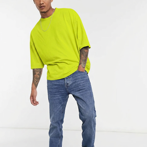 T-shirt décontracté 100 % coton à épaules tombantes, manches 3/4, coupe oversize, col rond, 300 g pour homme - Product Image 3