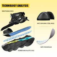 Chaussures de sécurité anti-écrasement anti-perforation à embout d'acier, montantes, respirantes, avec doublure en maille, semelle extérieure en caoutchouc, légères