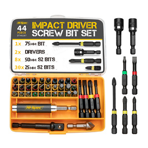 44pc Hex Shank Metric S2 Steel Impact Screwdriver Multi Bits Set including Nut Drivers & Drill 3/8" Socket Adaptor