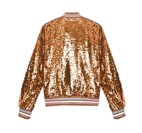 Blouson Bomber Doré Scintillant à Paillettes pour Filles, Enfants et Tout-Petits, avec Écussons Brodés, Fermeture Éclair, Manches Longues, Automne, Écologique et Respirant