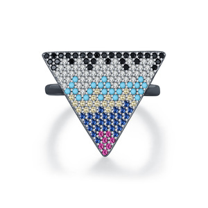 S925 Sterling <b>Silver</b> Gradient Color Crystal Triangle Geometric <b>Ring</b> Unique Bold <b>Adjustable</b> Fashion Decor <b>Ring</b> For Women - Product Image 1