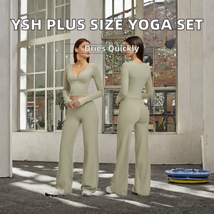 Women's <b>Plus</b> <b>Size</b> Solid <b>Yoga</b> Set Lightweight Quick Dry Fitness Gym Bra Flared <b>Pants</b> Breathable High Waist <b>Yoga</b> Suit - Product Image 2
