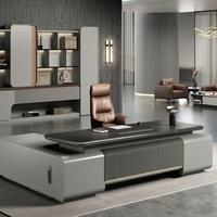 Bureau de direction en bois sur mesure, bureau moderne de luxe, bureau haut de gamme avec bande LED et tiroir à serrure à code