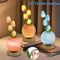 Lampe de table LED créative en forme de tulipe, avec simulation de bouquet, rechargeable, à commande tactile, en métal et verre, pour décoration de bureau et d'intérieur