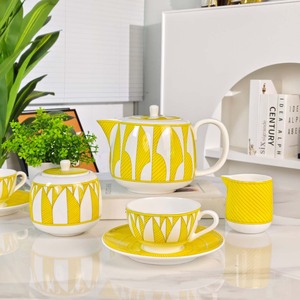 Premium 15-Piece Yellow Geometric Ceramic <b>Tea</b> <b>Set</b> Teapot Cup And Saucer For Afternoon <b>Tea</b> And Gifting - Product Image 6