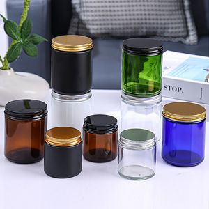 Custom Logo Round Black Blue Clear Frosted <b>Glass</b> Candle Storage <b>Container</b> Luxury Empty Scented <b>Glass</b> Candle Jars With Metal Cap - Product Image 6