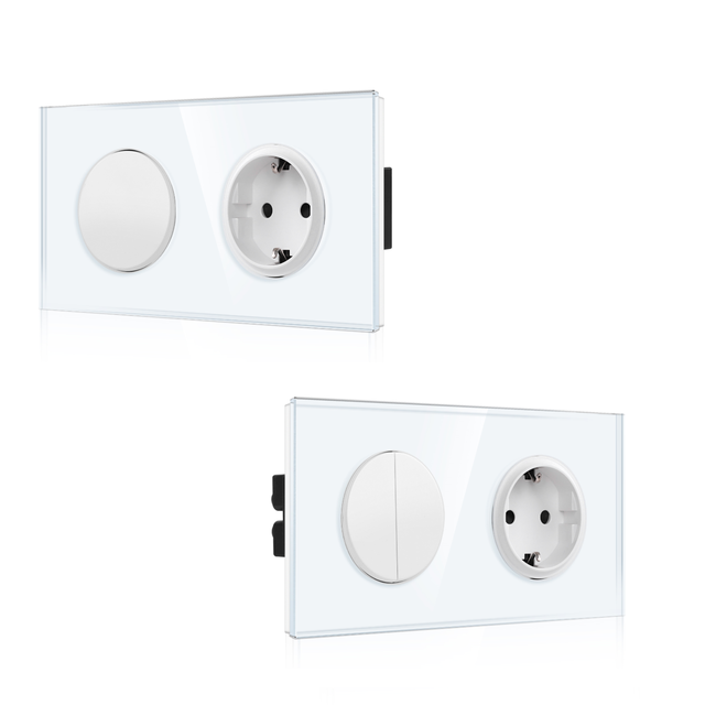 BINGOELEC German High Quality Glass Panel Electric Wall Switch Round Switch and Socket Combination Available in 1/2/3 Gang