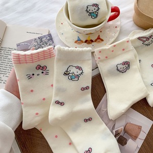 Chaussettes mi-mollet pour femmes KT Cat Cartoon, dentelle japonaise douce, fines, blanches, chaussettes d'été - Product Image 3