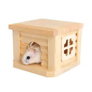 hamster aksesori rumah Suppliers-Mouse House Cute Easy Clean Pet Supplies Toy Eco-friendly Flat Top Rat Cabin Nest Wooden Cage Chew Accessory Hamster House