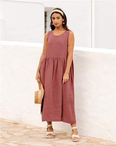2025 Summer Casual High Quality Sleeveless 100% <strong>Linen</strong> Long <strong>Maxi</strong> <strong>Dress</strong> With Side Pockets - Product Image 3