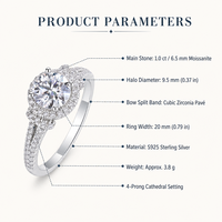 Bague Halo Ronde en Moissanite, Argent S925, Zircon Cubique d'un Carat, Pavé, à Queue Fendue, Bijoux de Mariage et de Fiançailles pour Femme