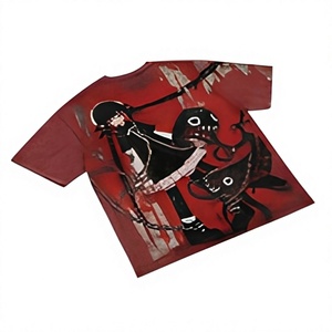T-shirt rouge surdimensionné pour homme avec imprimé de personnage d'anime, manches courtes, style streetwear, col rond, jersey en coton - Product Image 6