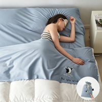 Sac de couchage de voyage personnalisable en coton à fibres longues de classe A 100, vente en gros |   Parure de lit anti-salissure portable pour hôtel, 4 pièces