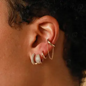 Gemnel Popular Jewelry New 18k Gold Plated Diamond 925 Silver Huggie Hoop Earrings