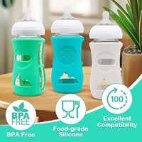Ensemble de 3 biberons en verre naturel de 8 oz en silicone anti-casse, couvre-biberon en PP de couleur mélangée