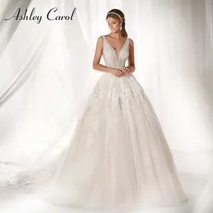 Ashley Carol A-Line vestido de novia 2022 Sexy escote en V espalda descubierta apliques con cuentas novia romántica princesa <span class=keywords><strong>vestidos</strong></span> de novia - Product Image 1