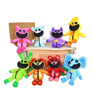 QY Oem批发畅销微笑小动物恐怖动物系列紫猫娃娃蓝象毛绒玩具
