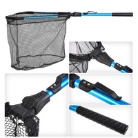 NEWMAJOR Épuisette de pêche triangulaire rétractable avec manche pliable, en maille de nylon imperméable et durable, pour la pêche en extérieur