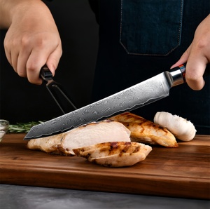 Couteau à désosser et à fileter de qualité supérieure, motif Damas, manche en bois noir, acier inoxydable tranchant, pour la préparation de viande, poisson et fruits de mer - Product Image 1
