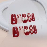 Faux ongles à presser à couverture complète, forme amande, avec pointe française courte effilée et motif papillon, avec colle pour doigts (ABS), longs