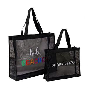 Custom Logo Fashion Screen Printed Large Mesh Tote Bag <b>for</b> Shopping Reusable Nylon Bag Wholesale Promotional <b>Gifts</b> - Product Image 1
